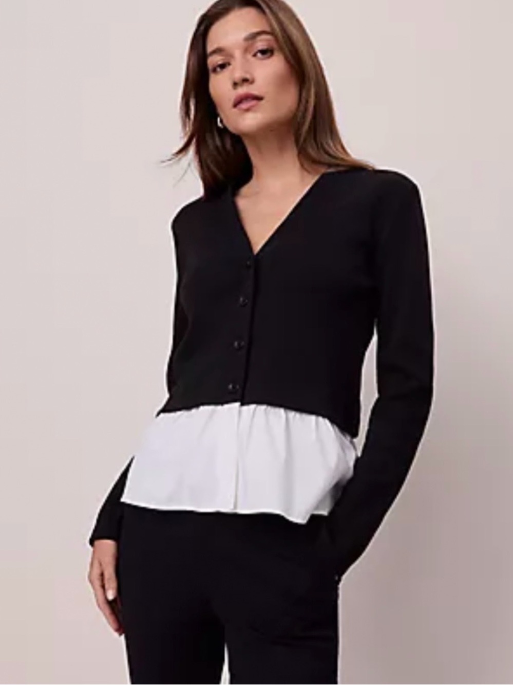 Ann Taylor Weekend Collection Mixed Media Peplum Cardigan